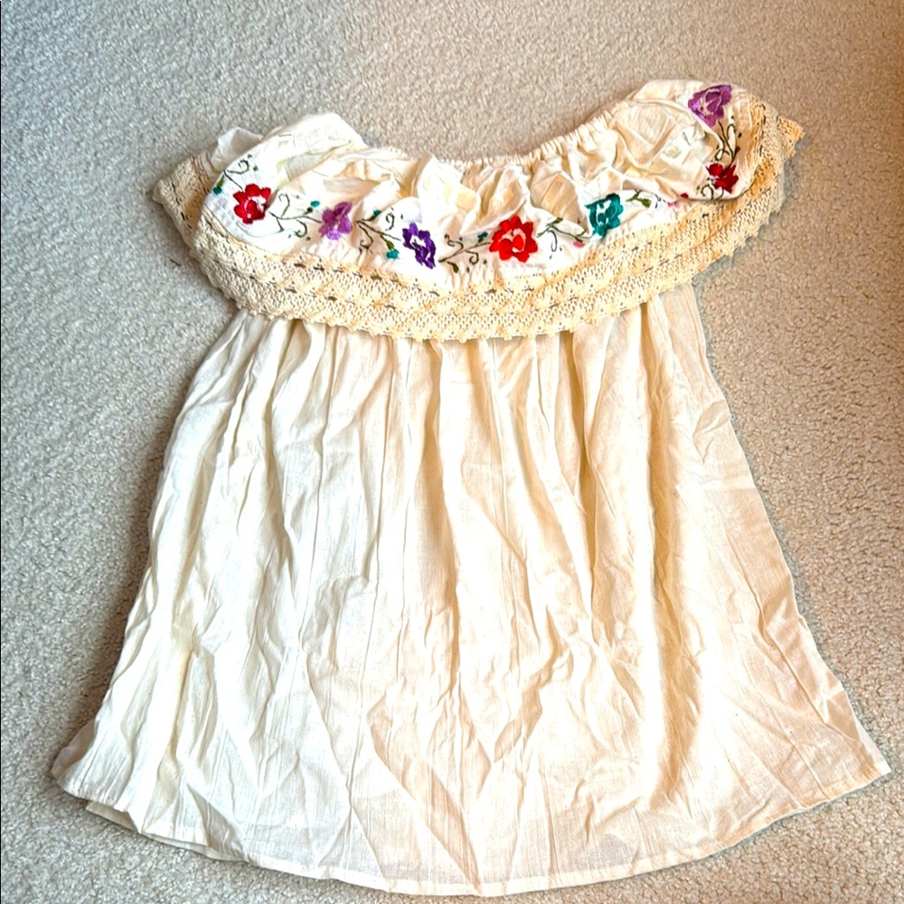 Embroidered Off-Shoulder Cream Dress